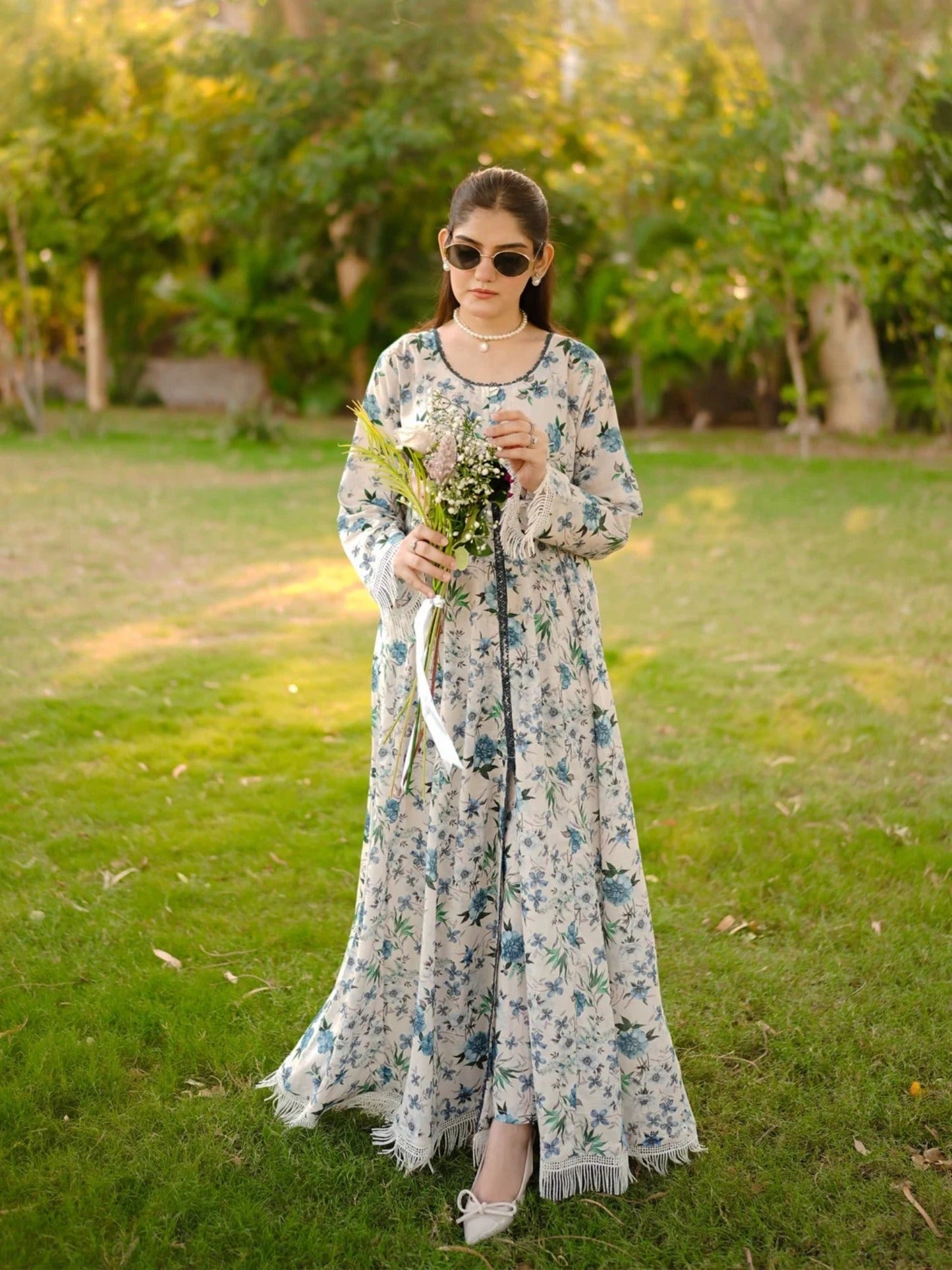 Blue and white-MH Cloth House Cotton Lawn Printed Stitched 2-Piece Suit-Azure Grace