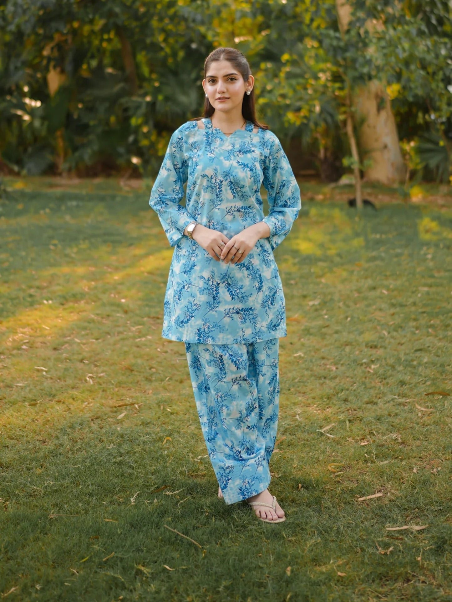 Blue-MH Cloth House Cotton Lawn Printed Stitched 2-Piece Suit-Blue Haze