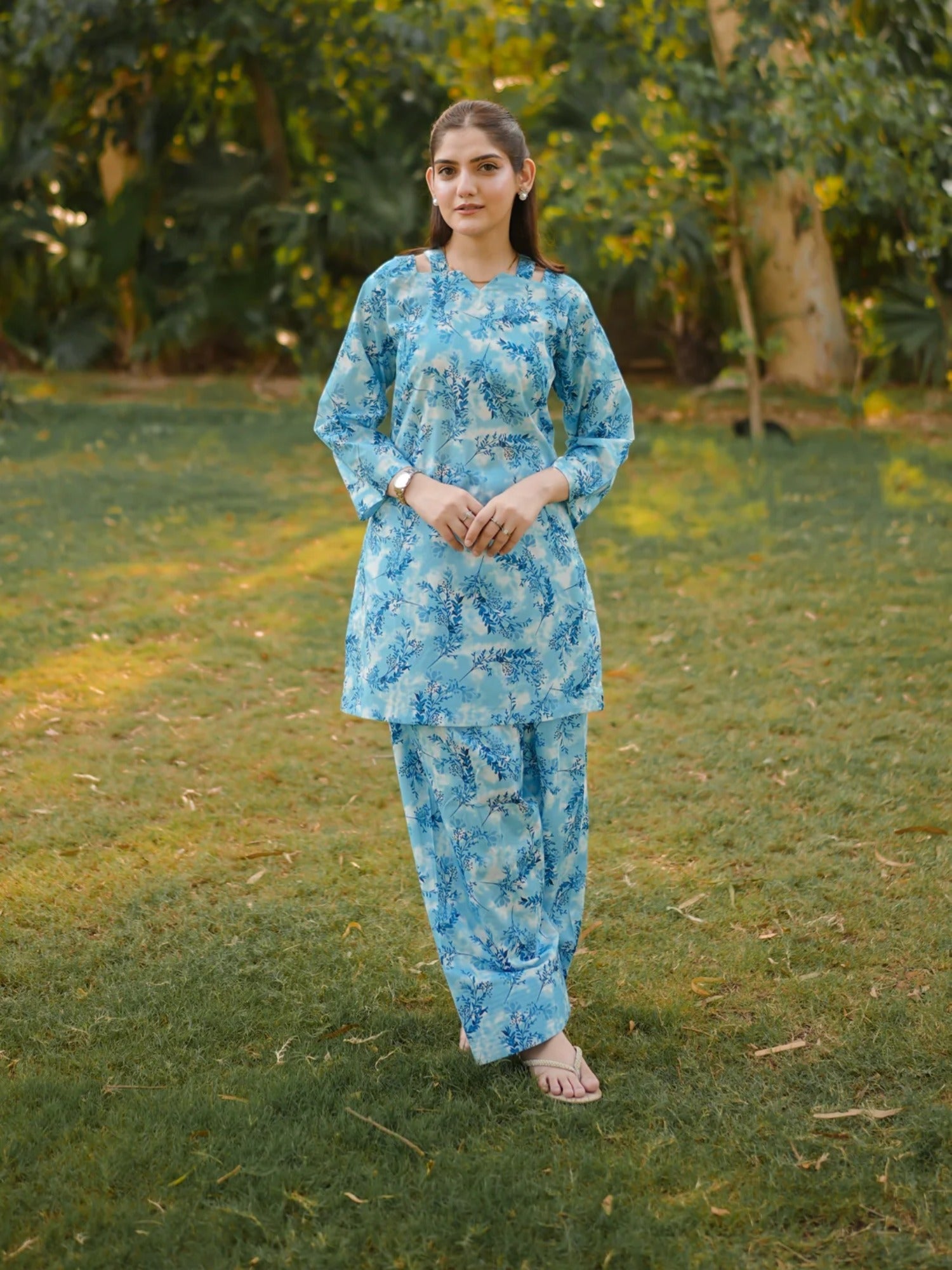 Blue-MH Cloth House Cotton Lawn Printed Stitched 2-Piece Suit-Blue Haze