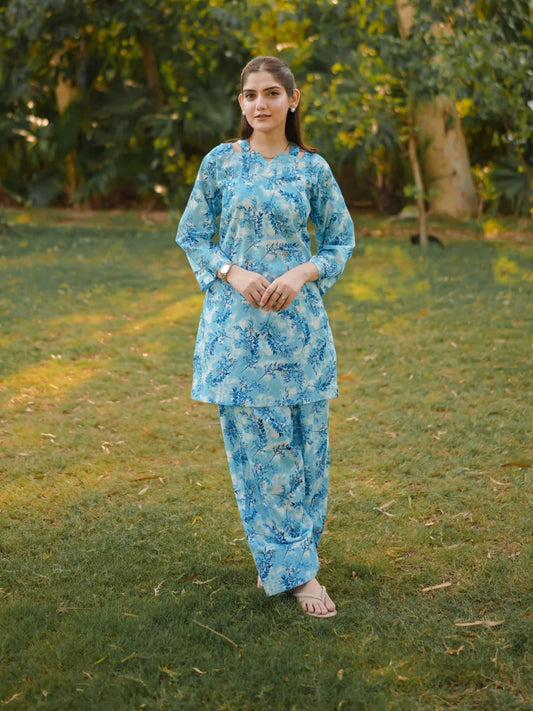 Blue-MH Cloth House Cotton Lawn Printed Stitched 2-Piece Suit-Blue Haze