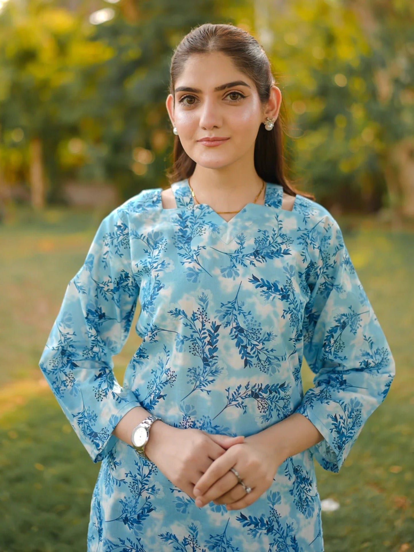 Blue-MH Cloth House Cotton Lawn Printed Stitched 2-Piece Suit-Blue Haze