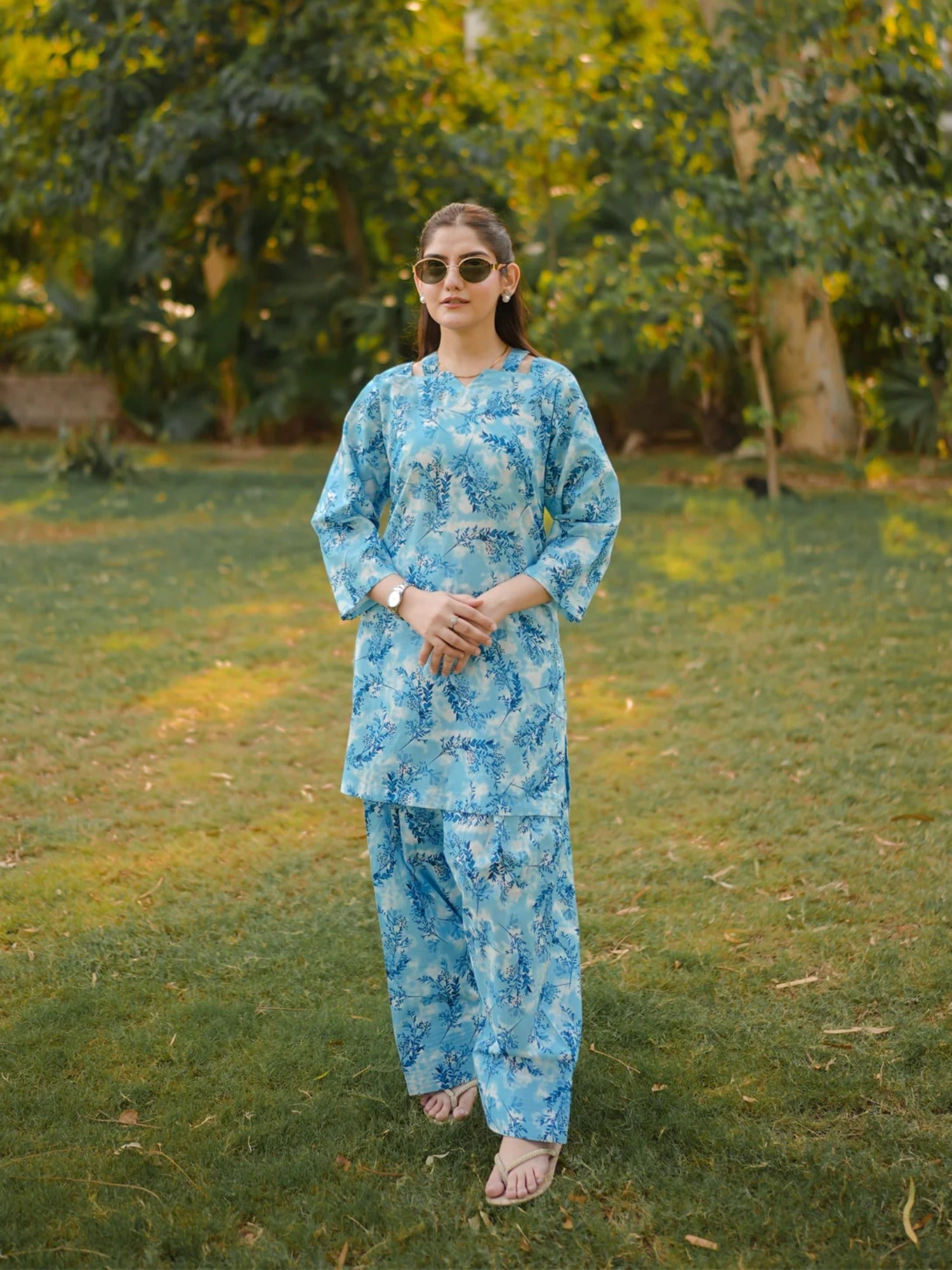 Blue-MH Cloth House Cotton Lawn Printed Stitched 2-Piece Suit-Blue Haze