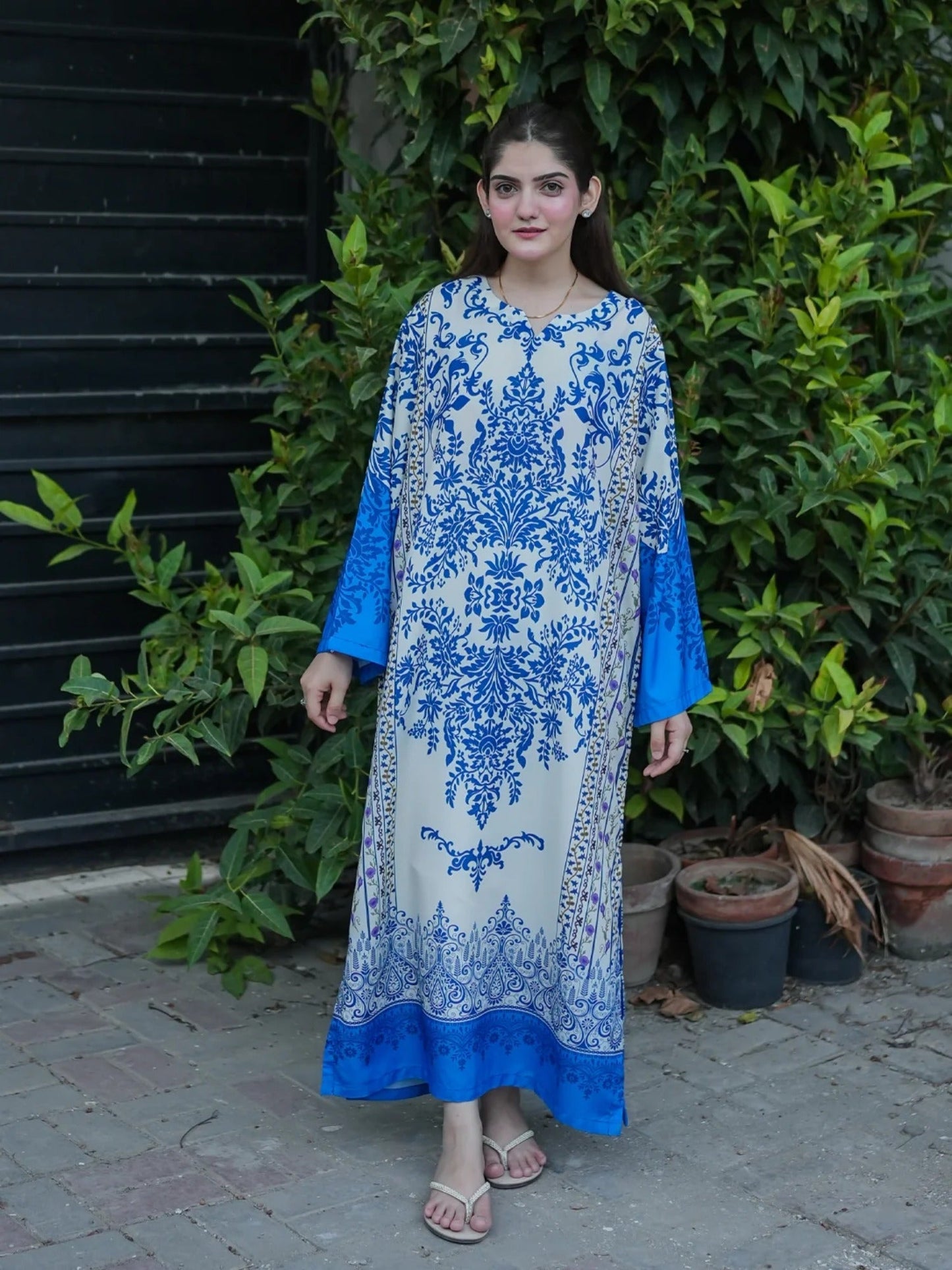 Blue-MH Cloth House Blended Lawn Printed Stitched Shirt-Blue Sapphire