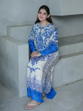 Blue-MH Cloth House Blended Lawn Printed Stitched Shirt-Blue Sapphire