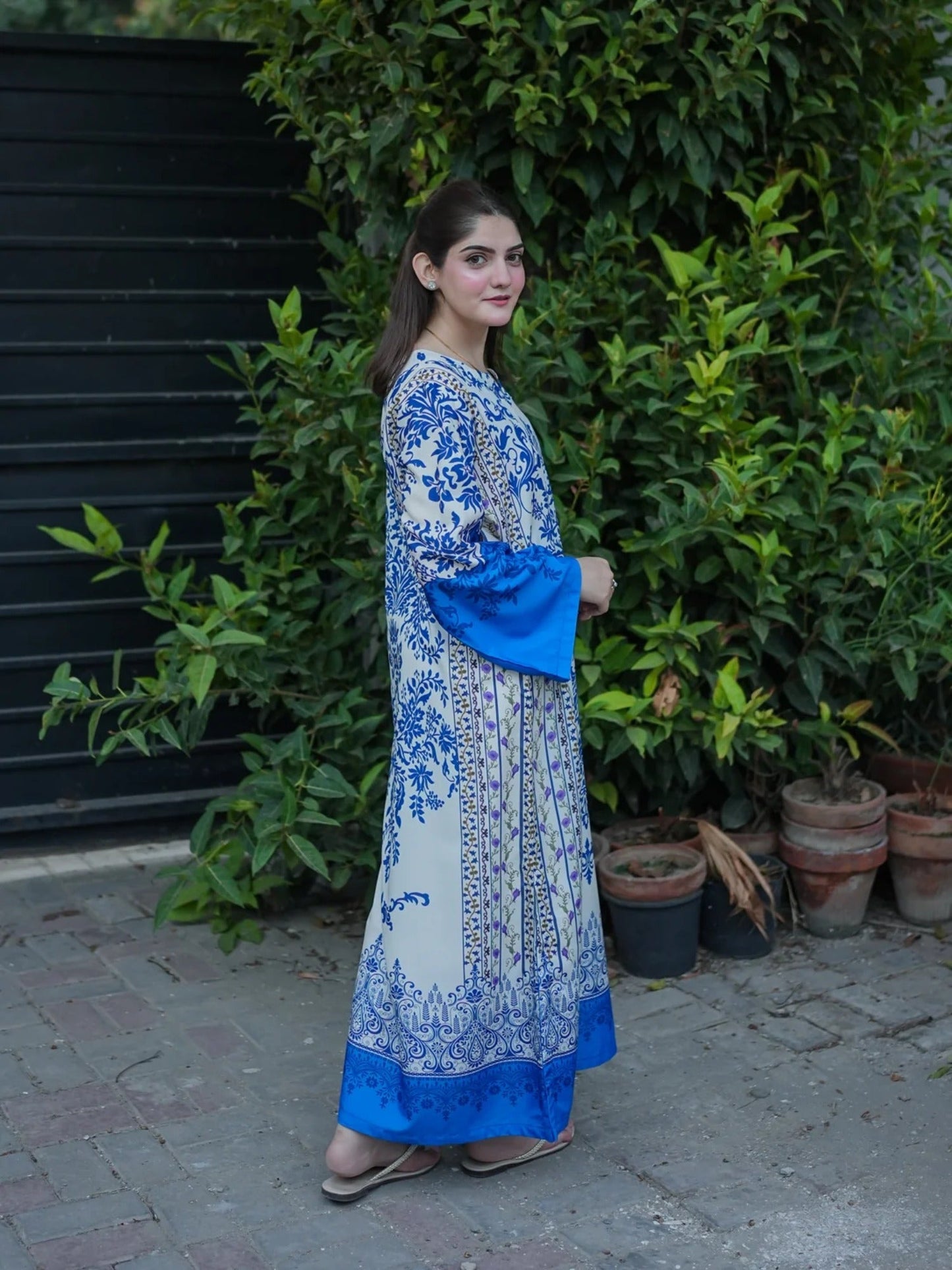 Blue-MH Cloth House Blended Lawn Printed Stitched Shirt-Blue Sapphire