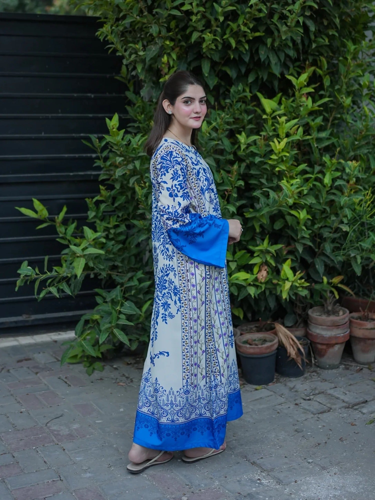 Blue-MH Cloth House Blended Lawn Printed Stitched Shirt-Blue Sapphire