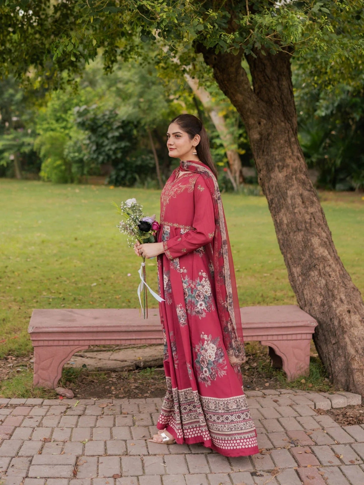 Maroon-MH Cloth House Blended Lawn Printed Stitched 2-Piece Suit-Elara