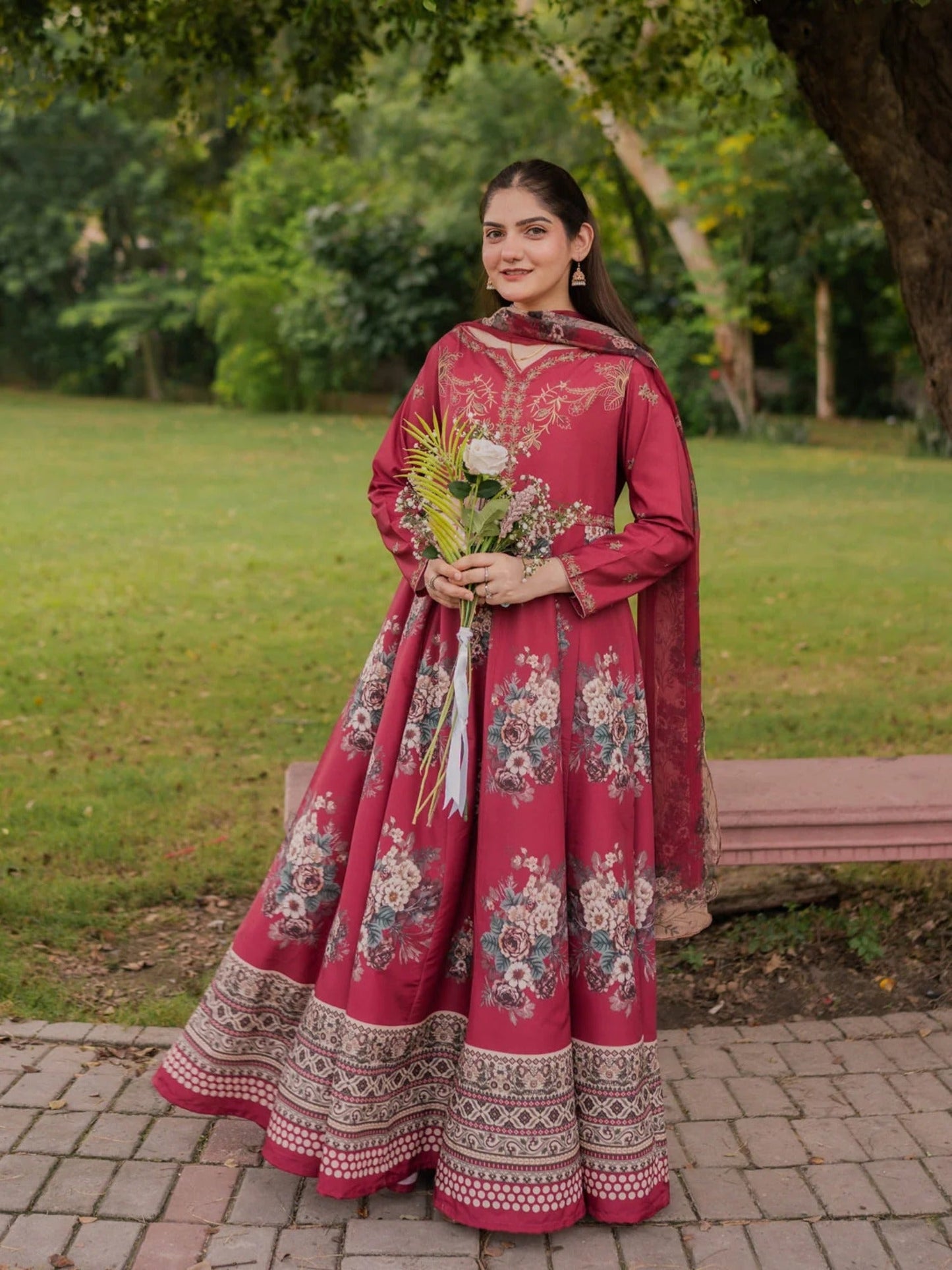 Maroon-MH Cloth House Blended Lawn Printed Stitched 2-Piece Suit-Elara