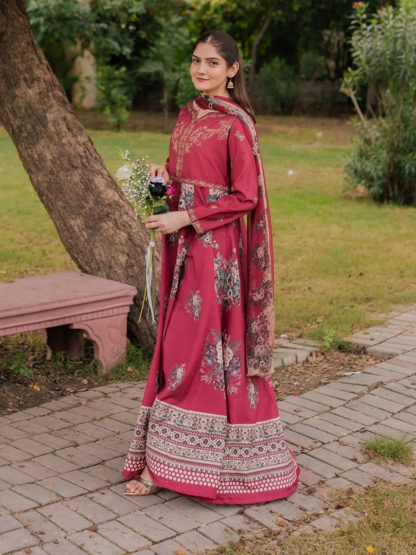 Maroon-MH Cloth House Blended Lawn Printed Stitched 2-Piece Suit-Elara