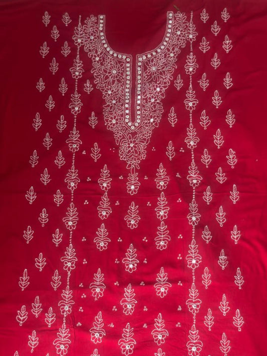 Red-Fehm Lawn Embroidered Unstitched 3-Piece Suit