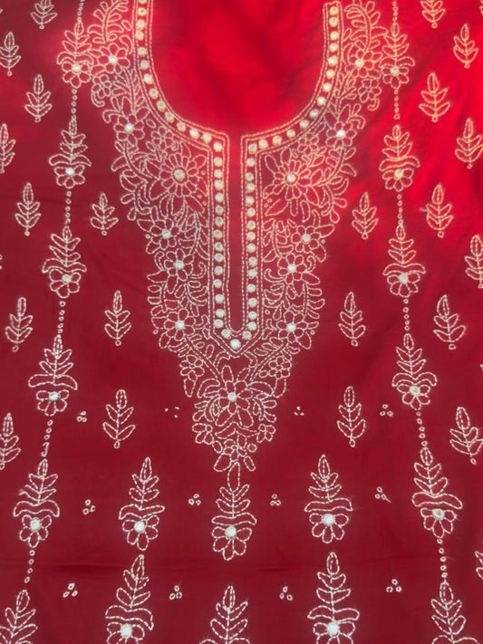Red-Fehm Lawn Embroidered Unstitched 3-Piece Suit