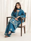 Blue-Alina Lime Linen Embroidered Stitched 3-Piece Suit-Blue Petal  