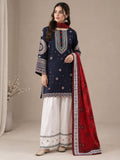 Blue and white-Alina Lime Linen Embroidered Stitched 3-Piece Suit-Rangraz