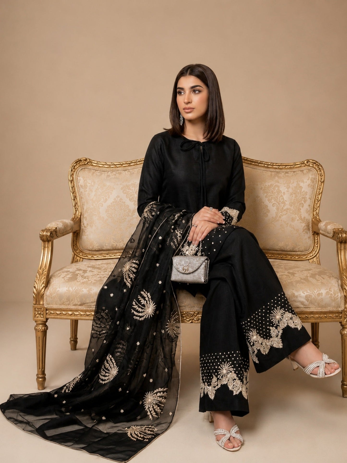 Black-Alina Lime Lawn Embroidered Stitched 3-Piece Suit-Mid Night 