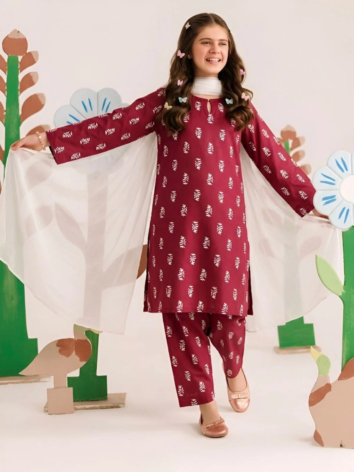Maroon-Libas-e-Khas Linen Printed Stitched 3-Piece Suit-Rogue