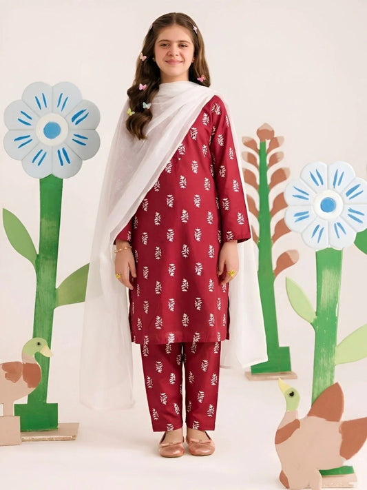 Maroon-Libas-e-Khas Linen Printed Stitched 3-Piece Suit-Rogue