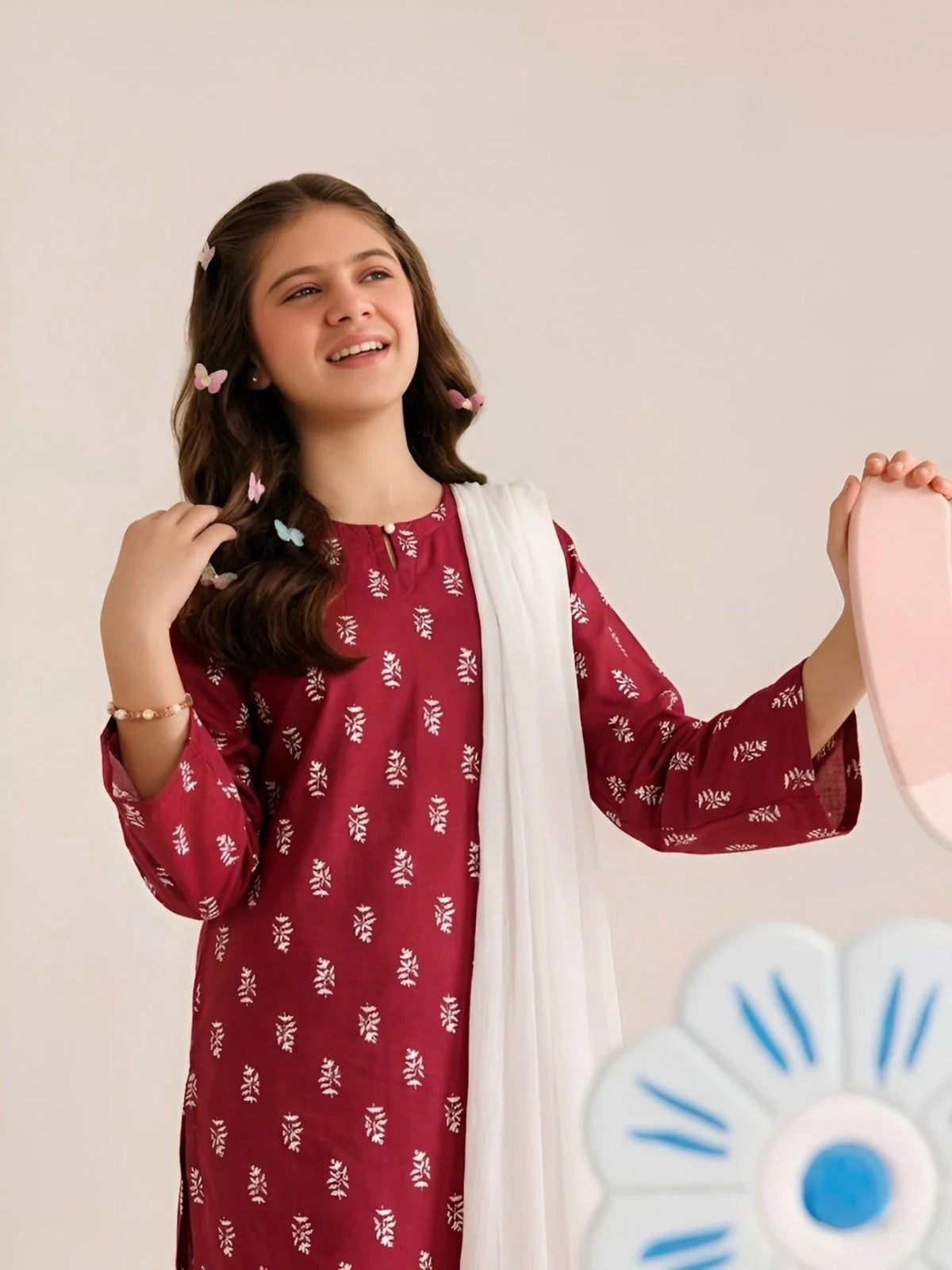 Maroon-Libas-e-Khas Linen Printed Stitched 3-Piece Suit-Rogue