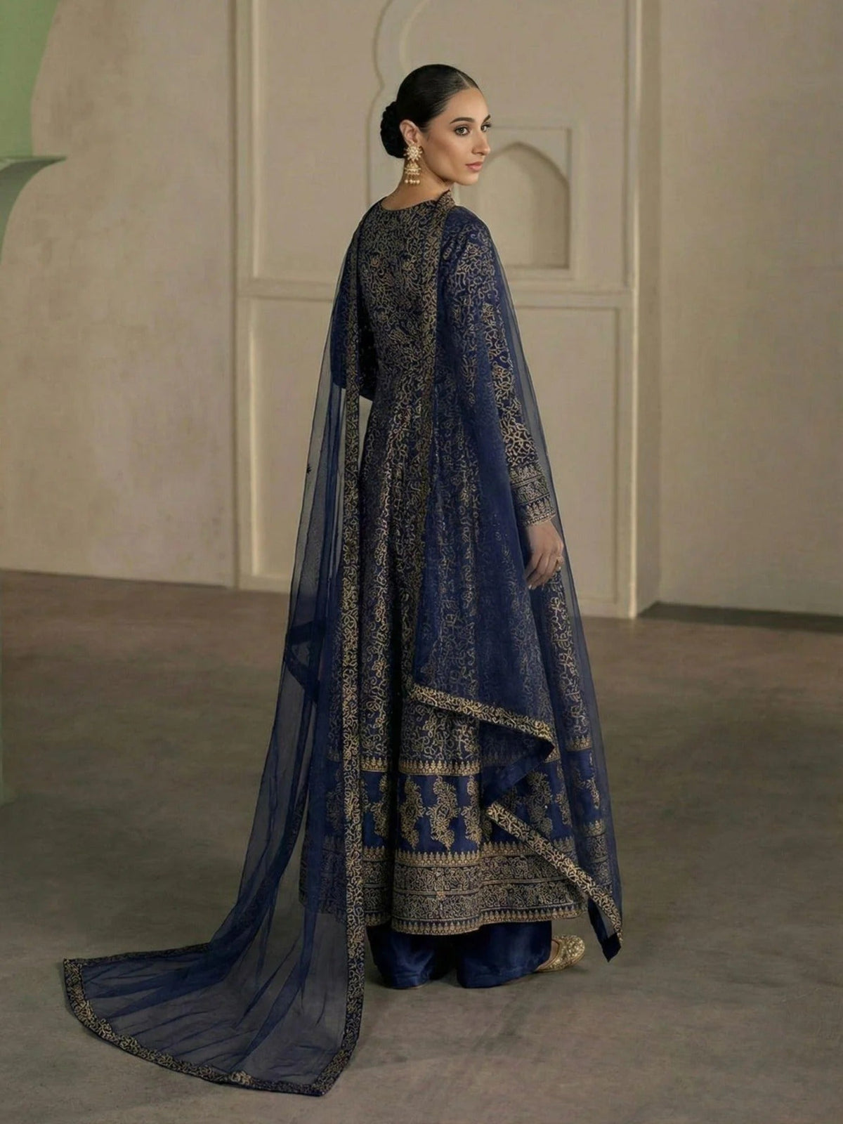 Blue-Libas-e-Khas Kattan Silk Printed Maxi-Shehnai