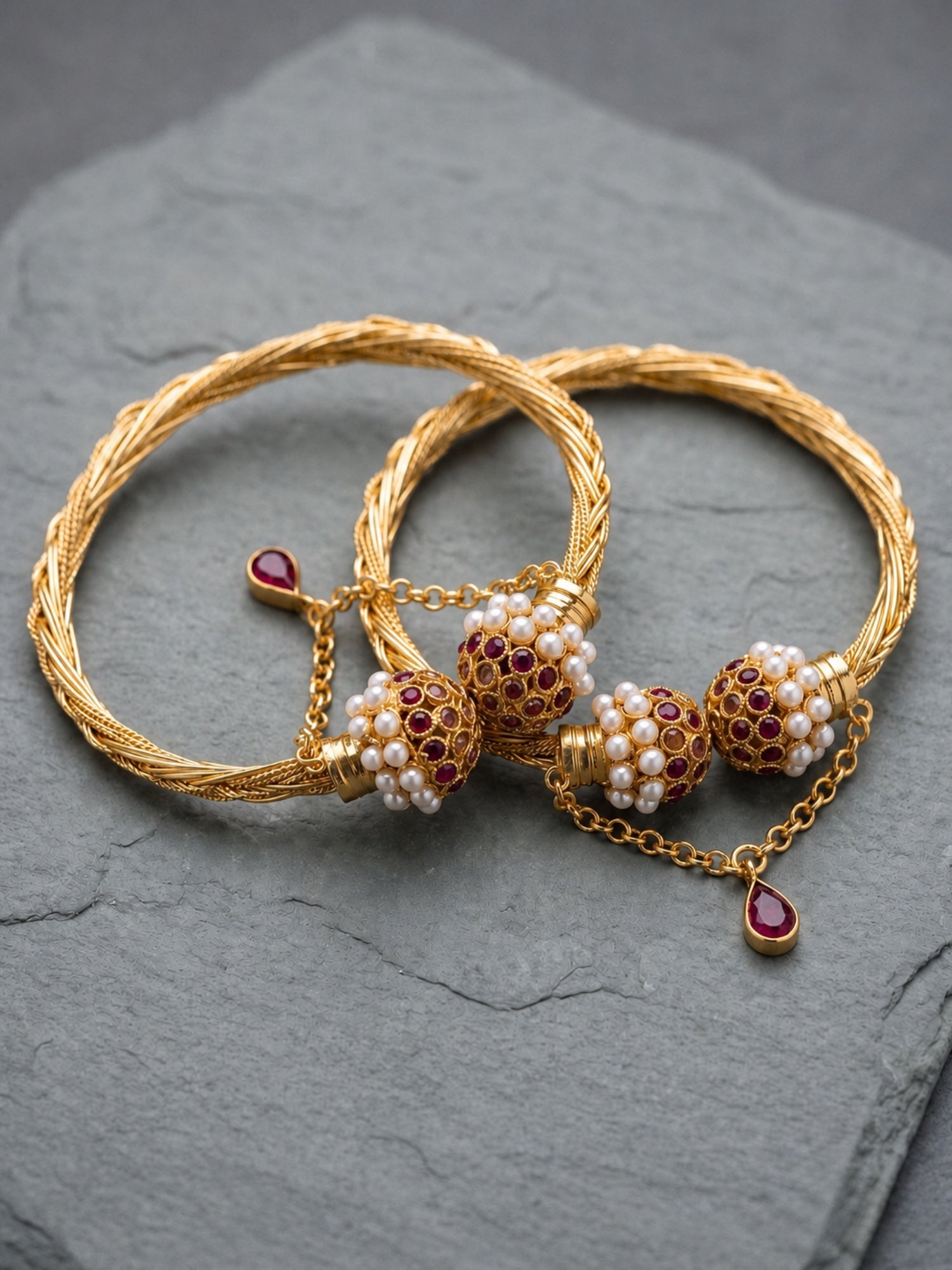 Golden-Orya Jewellery Bangle Set-Ruby B22