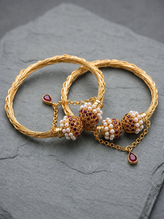 Golden-Orya Jewellery Bangle Set-Ruby B22