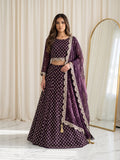 Purplr-Savarna Chiffon Embroidered Lehenga-Plum Purple-64