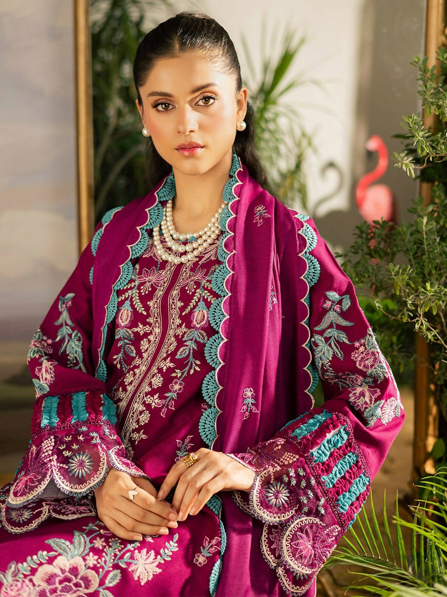 Mahnur Kaia Slub Linen Embroidered Unstitched 3-Piece Suit-K- 09