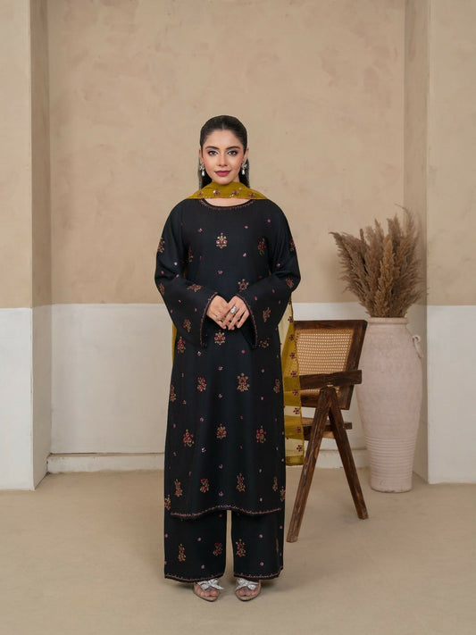 Stylish Collection Royal Pret Linen Embroidered Stitched 3-Piece Suit-Olive Embroidered