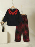 Velvour Girls Cotton Embroidered Co-Ord Set-VG162-D