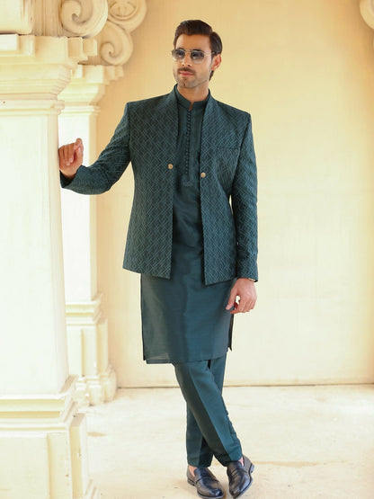 Gem Garments Afsanah Raw Silk Embroidered Prince Coat-Kabir