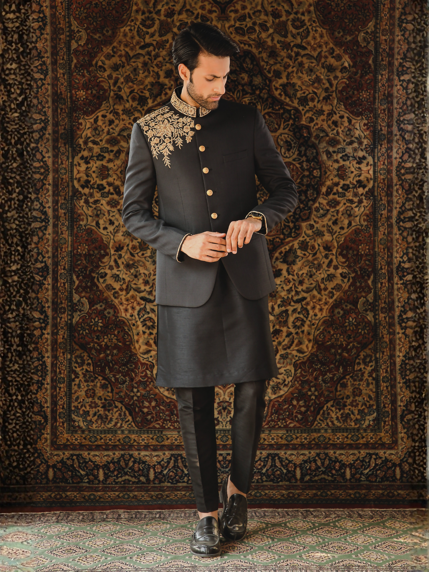 Gem Garments The Sartorial Edit Jacquard Embellished Prince Coat-Dilshad