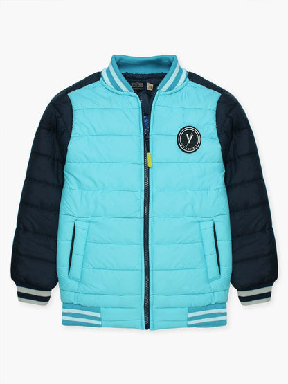 Blue and Black Velvour Puffer Jacket-VJ49-A