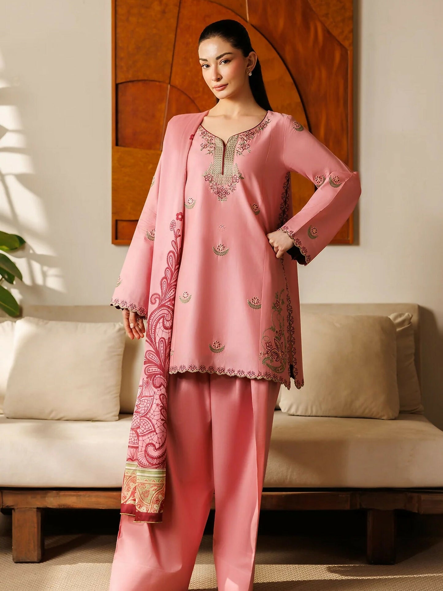 Panache Apparel Mistfall Ramadan Edit Cotton Embroidered Stitched Suit-Vysa