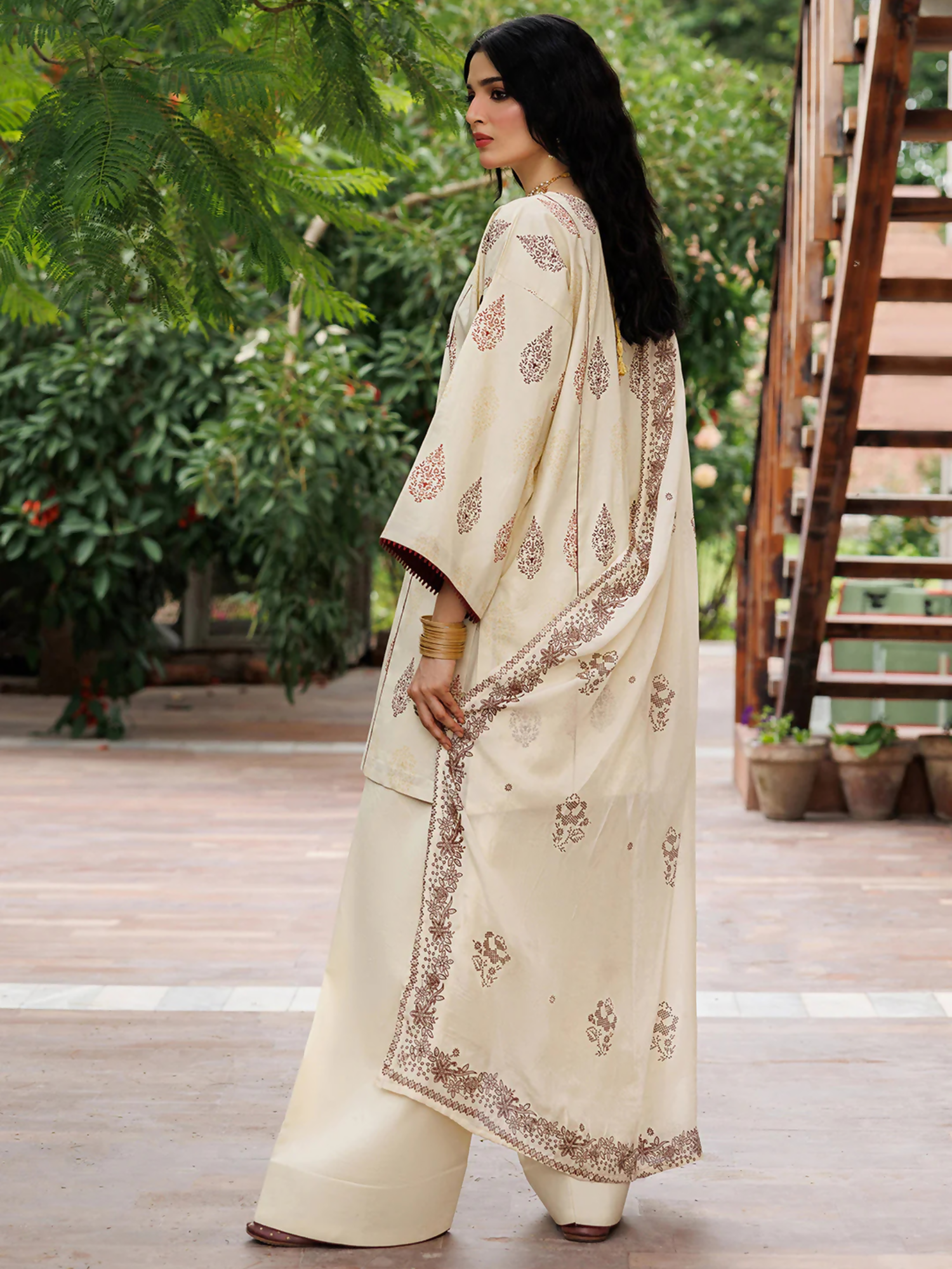 Cream Panache Apparel Noor Mahal Cotton Printed Stitched Suit-Razeen