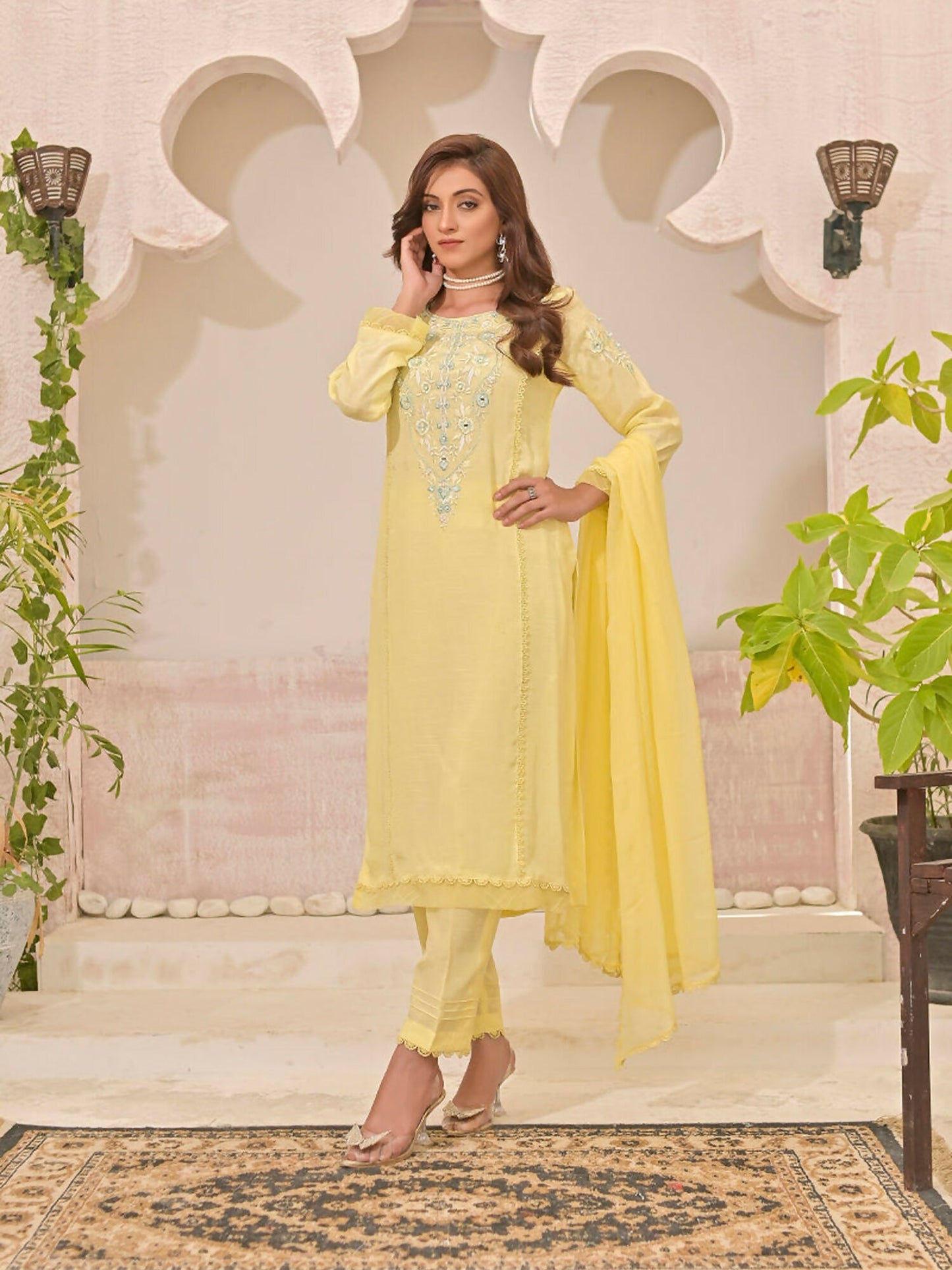 Ruby's Couture Panache Raw Silk Embroidered Stitched 3-Piece Suit-Mehrmah