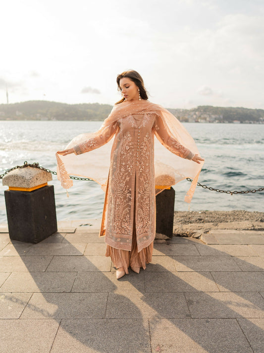 Farooq Hameed Studio EiD Collection'26 Pure Organzat Embroidered Stitched 3-Piece Suit-Zarnab