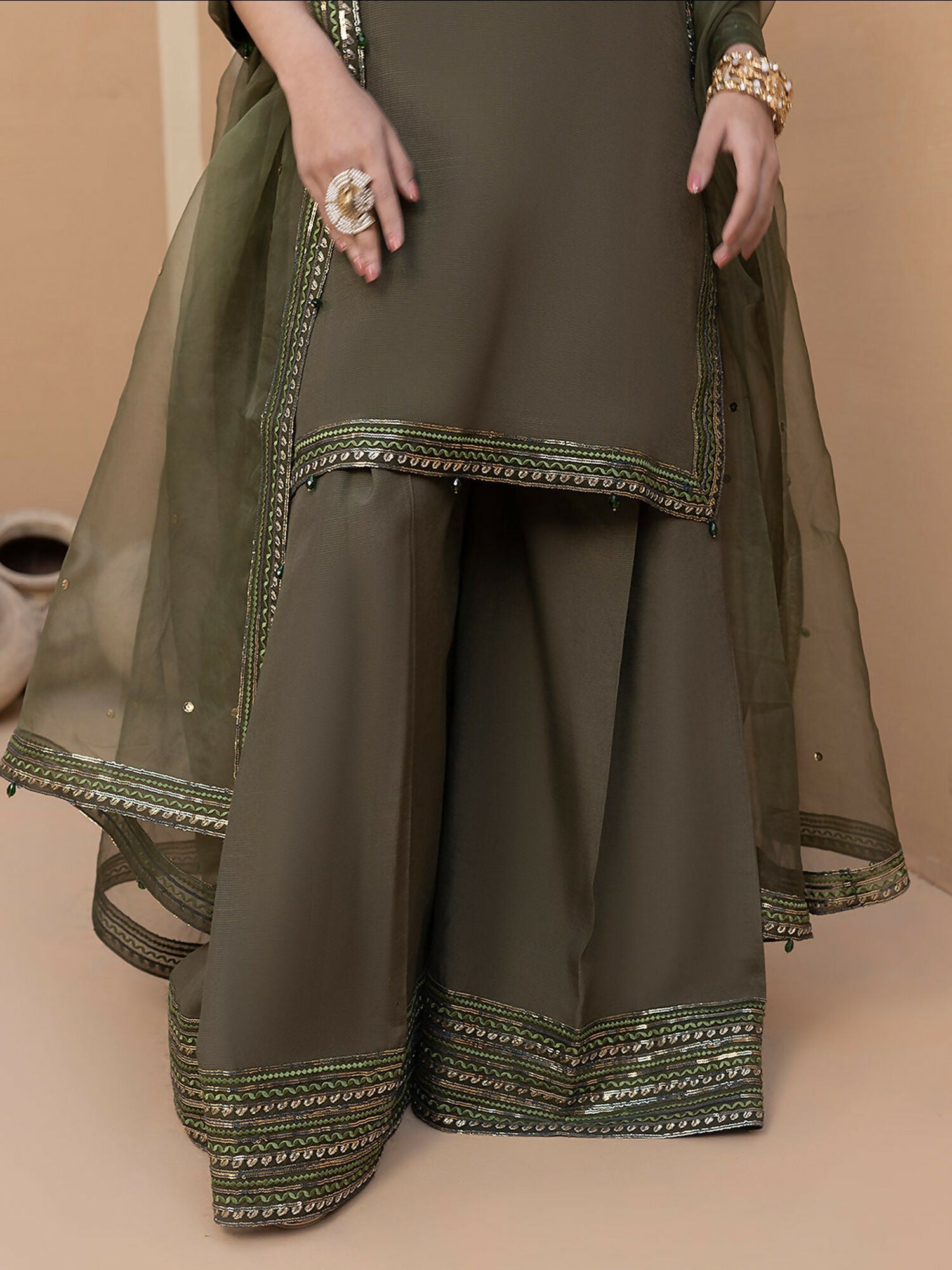 Hemstitch Raw Silk Embroidered Stitched Sharara-Noor