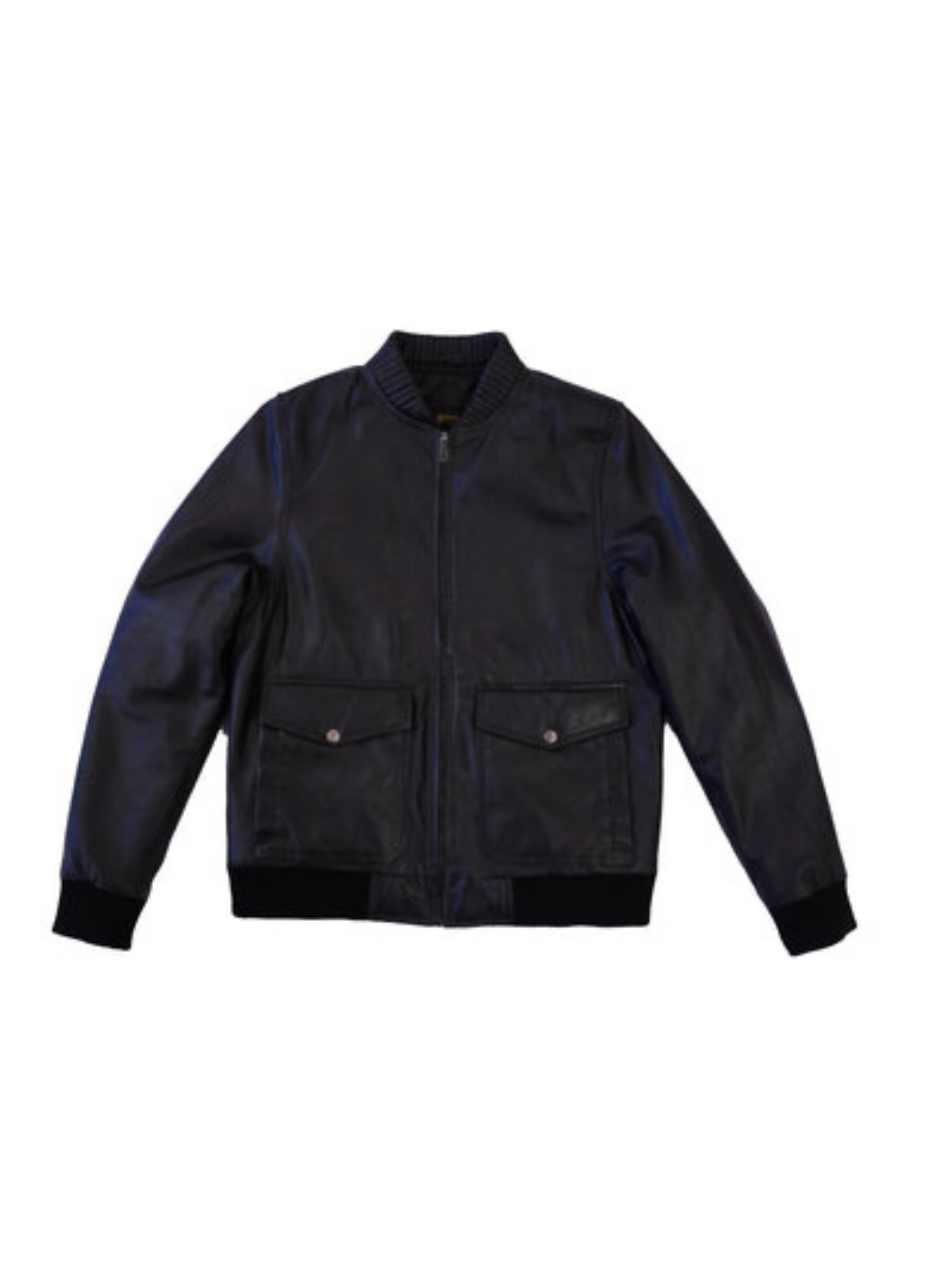 Black full-grain sheep leather jacket with a sleek, modern silhouette and timeless appeal, designed for bold, confident style.