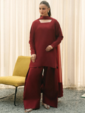 Mannat Clothing Suave Edit Raw Silk Stitched Suit-Claret