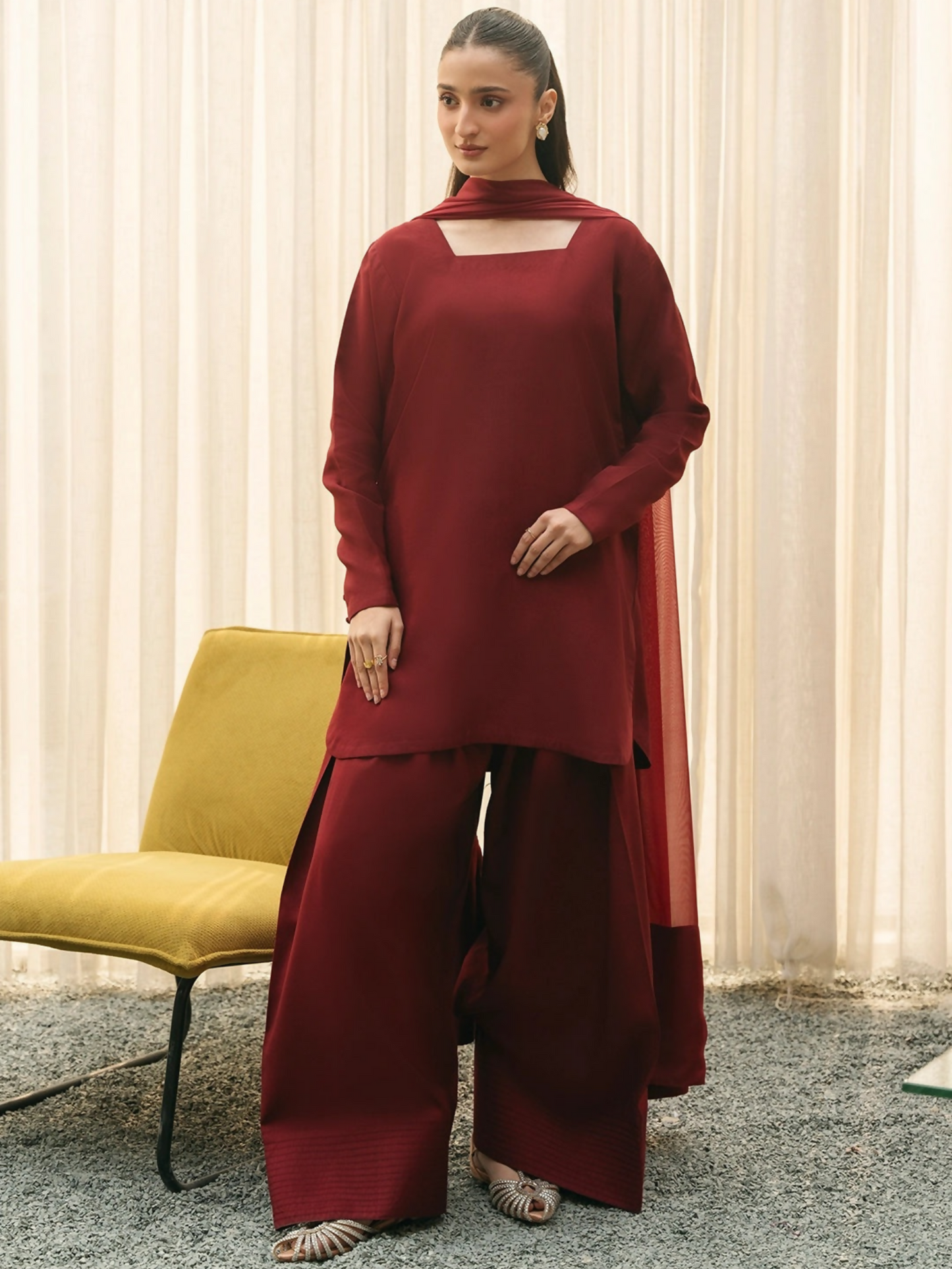 Mannat Clothing Suave Edit Raw Silk Stitched Suit-Claret