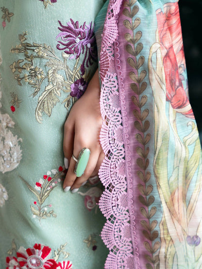 Shiza Hassan Aira Luxury Pret Cotton Net Embroidered Stitched 4-Piece Suit-Azure