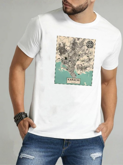 White Jupiter Karachi Map Graphic Tee-Shirt-14472