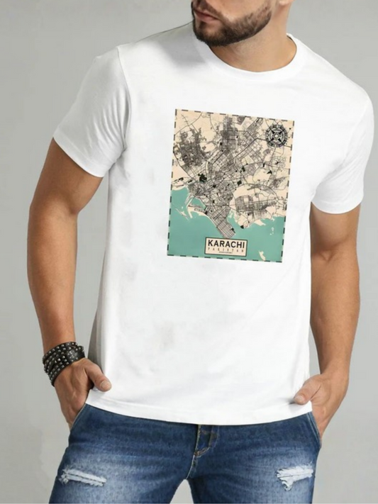 White Jupiter Karachi Map Graphic Tee-Shirt-14472