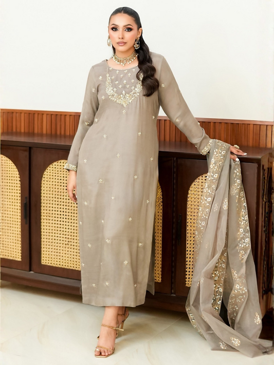 Allure By IH Fashion Calling Raw Silk Embellished Stitched 3-Piece Suit-Ruth