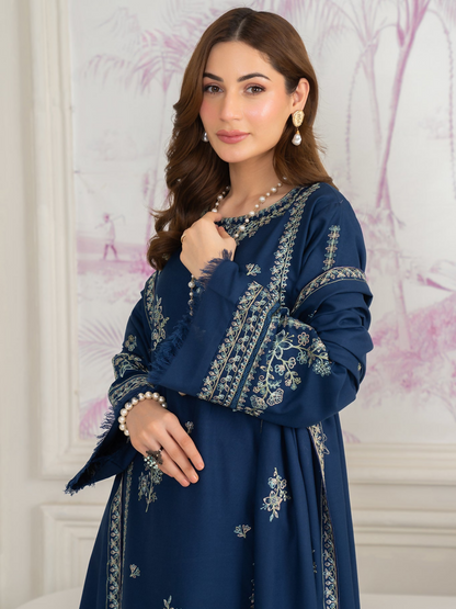 Panache Apparel Winter Whisper Linen Embroidered Stitched Suit-Frosted Dew