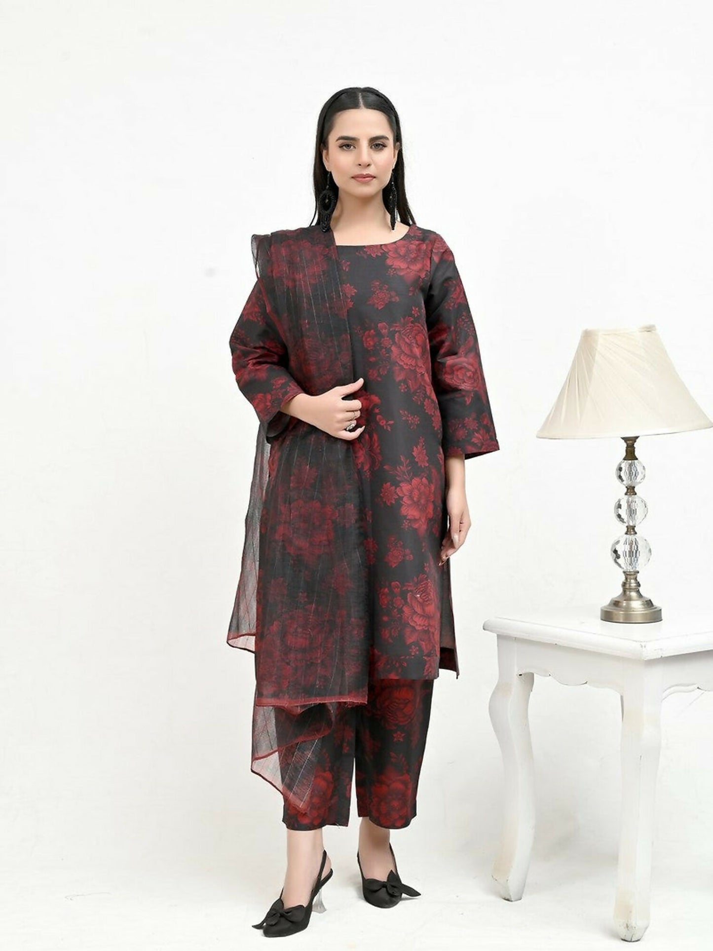 Imran Aftab Valentine's Day Raw Silk Printed Stitched 3-Piece Suit-IAVD 02