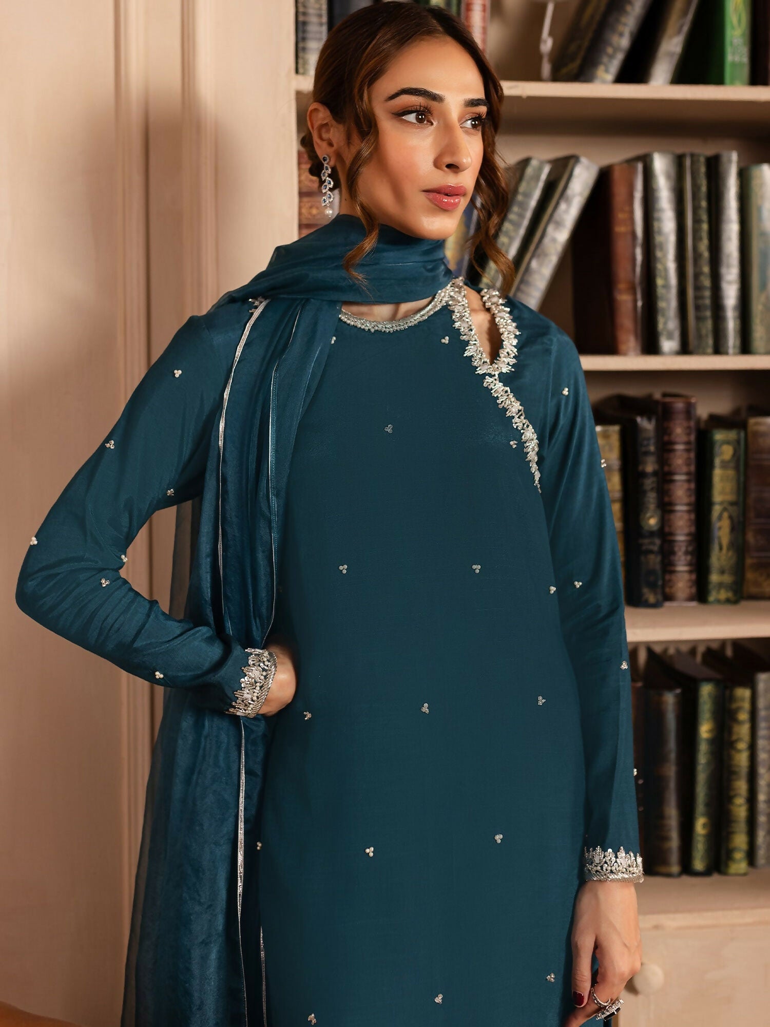 Allure By IH Luxury Pret Raw Silk Embellished Stitched 3-Piece Suit-Lucine