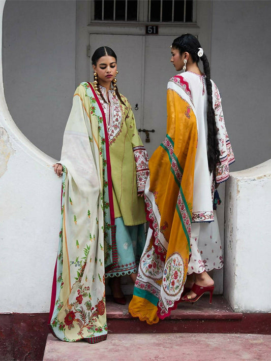 Jugnu by Hussain Rehar SS'25 Cotton Embroidered Unstitched 3-Piece Suit-Siran