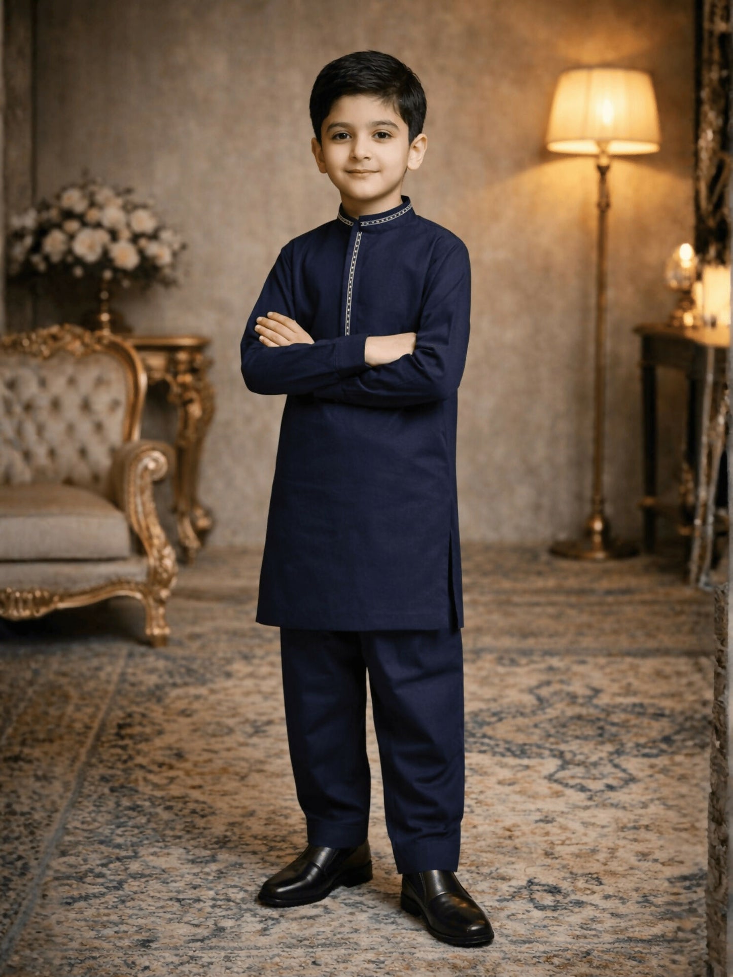 Velvour Boys Cotton Embroidered Stitched Shalwar Kameez-VB214-A