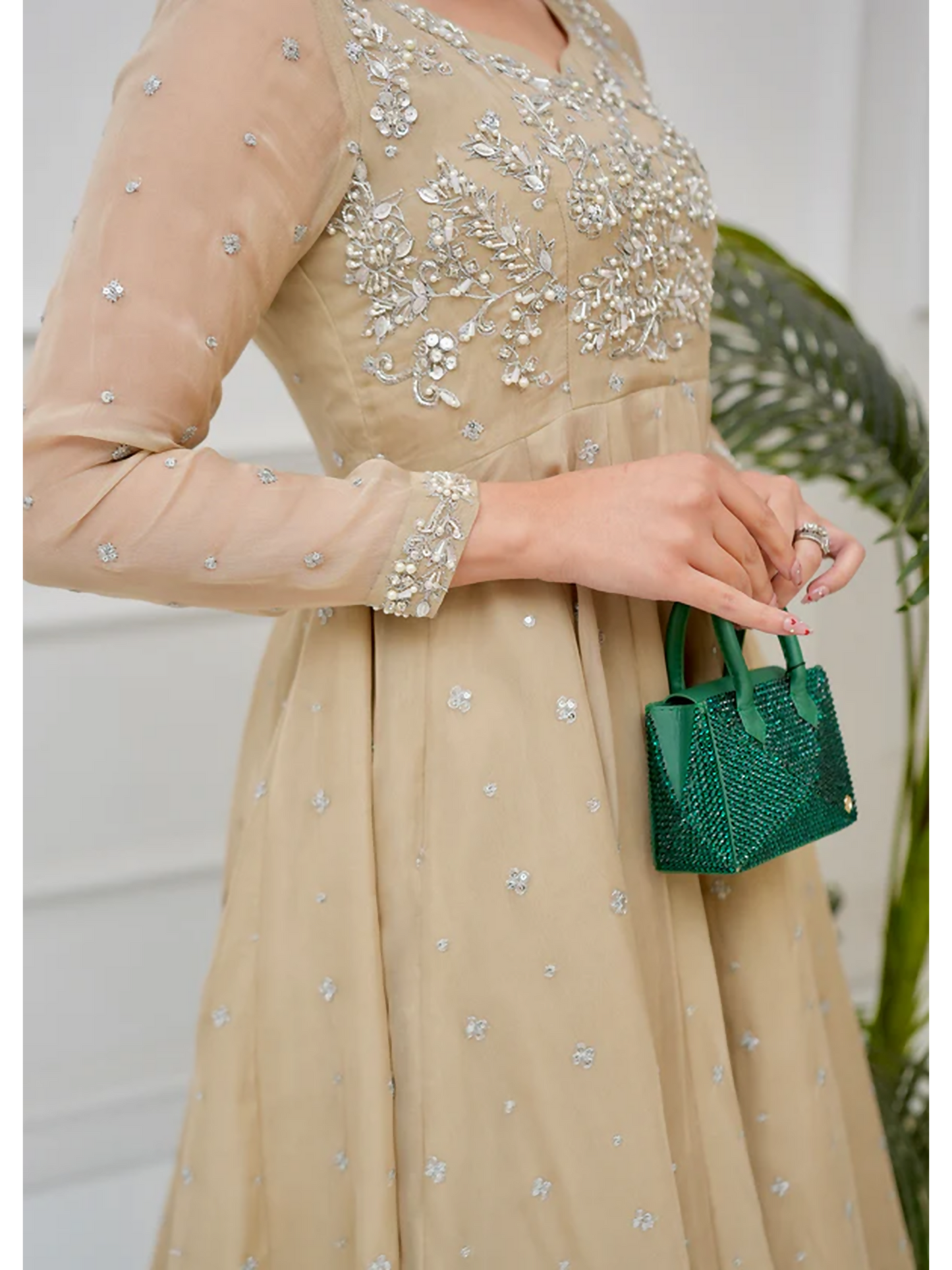 Allure By IH Lehr Chiffon Embroidered Lehenga-Oat