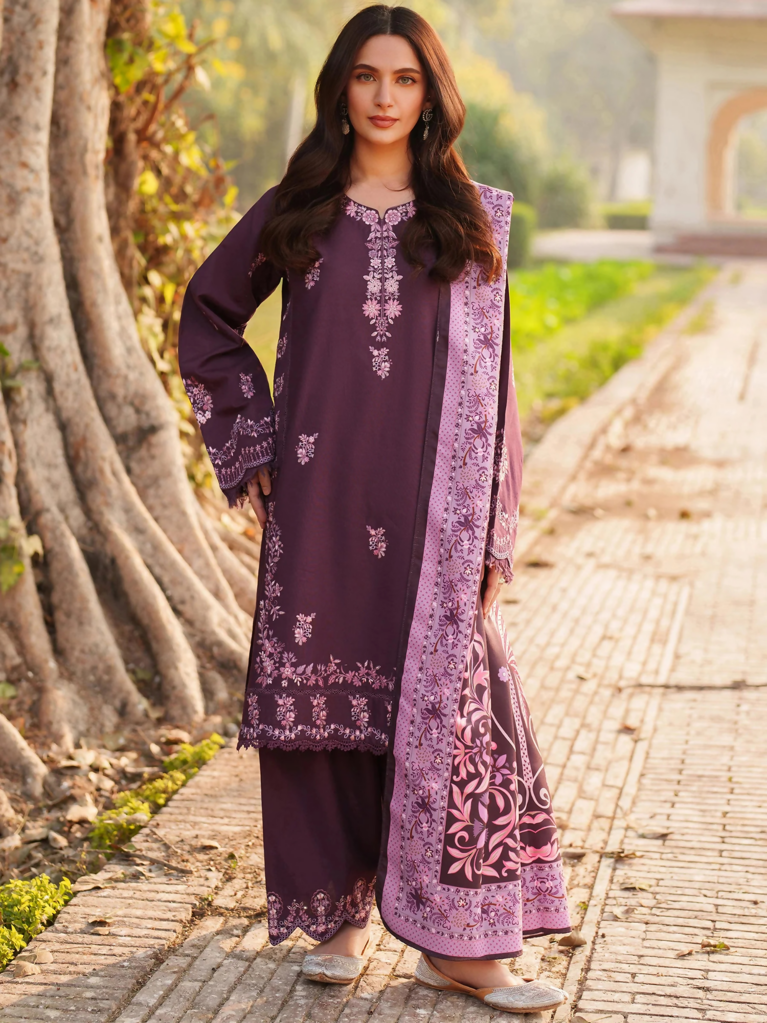 Panache Apparel Khaddar Embroidered Stitched Suit-Arwa-purple